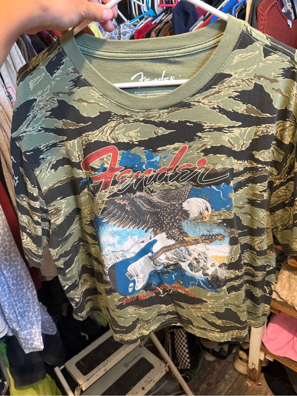 Fender Olive Green Tiger Camo Graphic Tee with Eagle & Guitar
